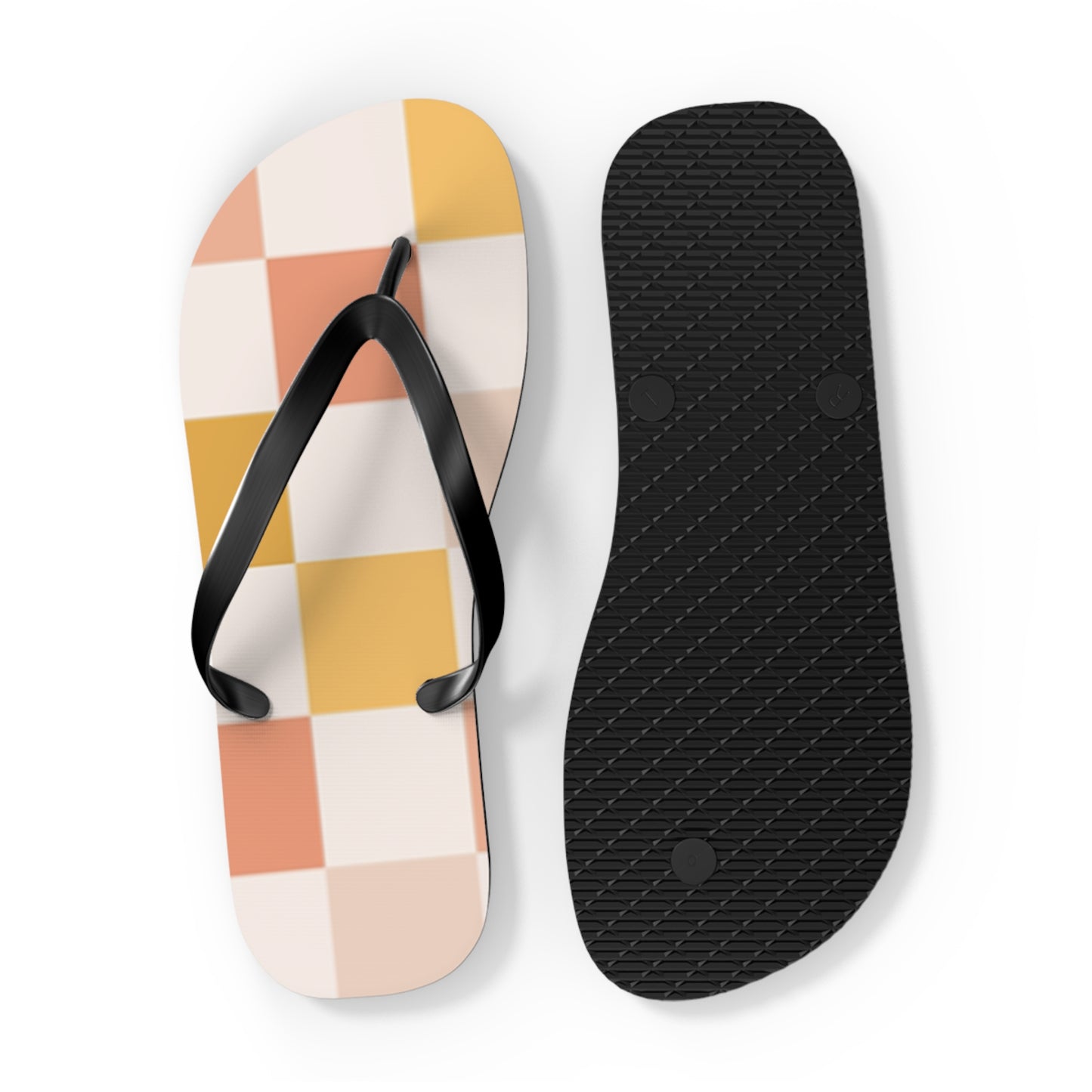 Peach Checkered Sandals, Beach Shoes, Vacation Flip Flops, Pool Slides