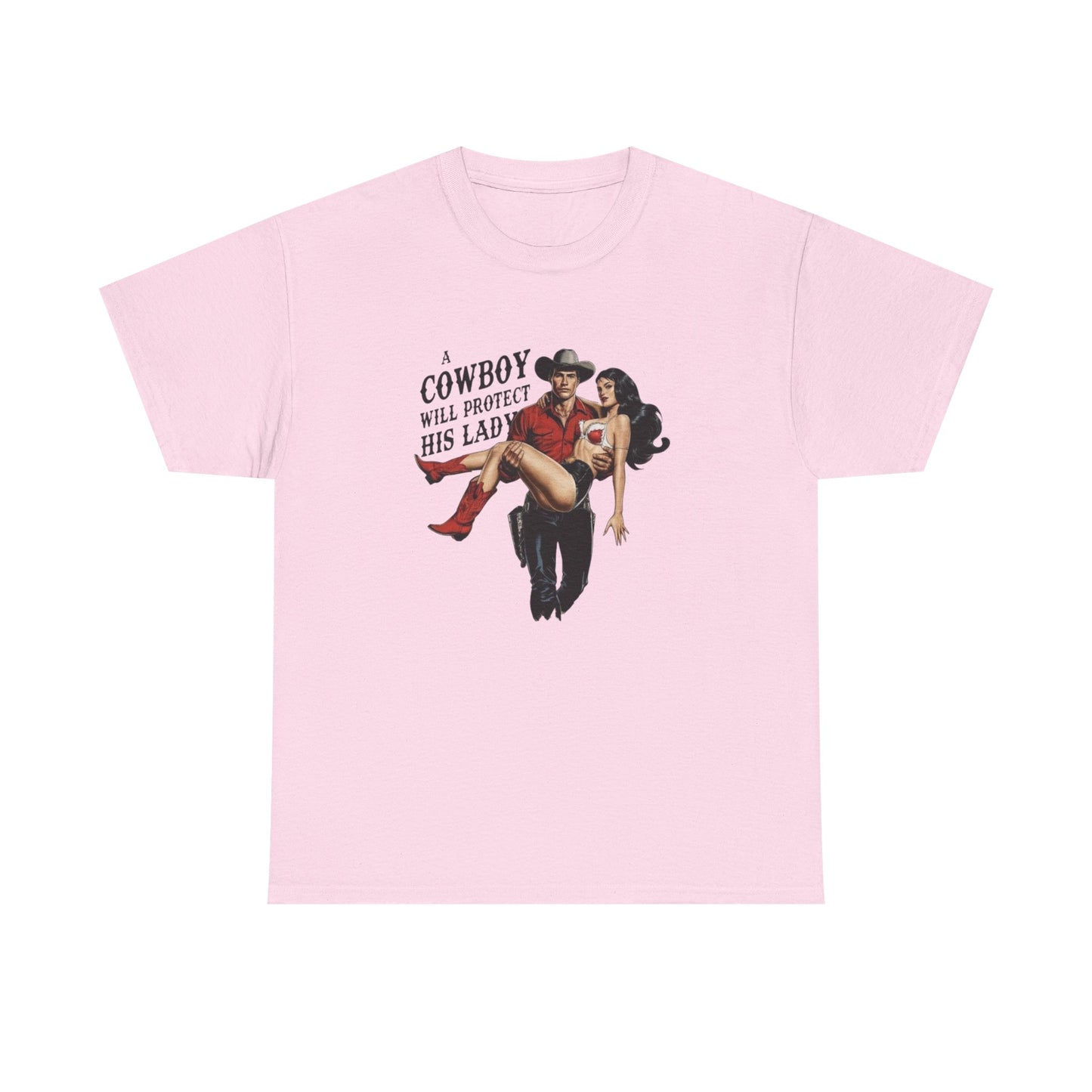 A Cowboy Will Save This Lady Graphic T-Shirt Women's Heavy Comfy Cotton Tee