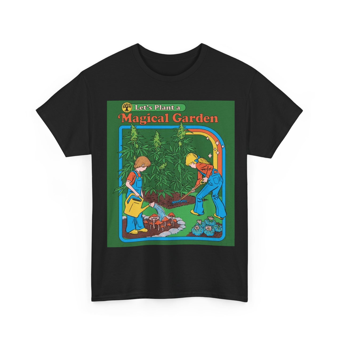 Magical Garden Tshirt Vintage Weed Funny Graphic Mushrooms Unisex Heavy Cotton