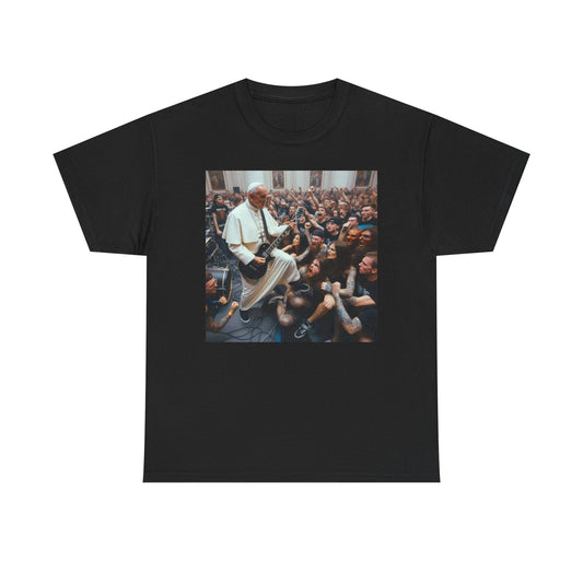Pope Playing Guitar Funny Graphic T Shirt Unisex Heavy Cotton Tee Gift New