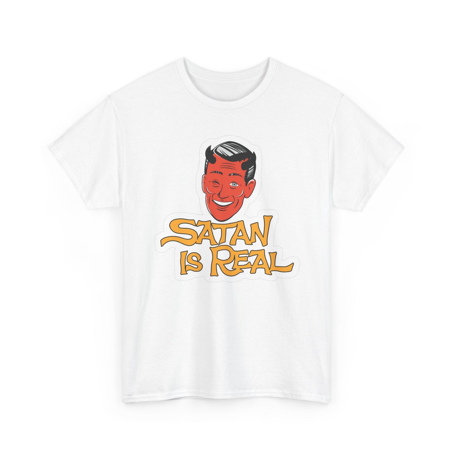 Satan Is Real Funny Graphic T Shirt Vintage Unisex Heavy Cotton Tee