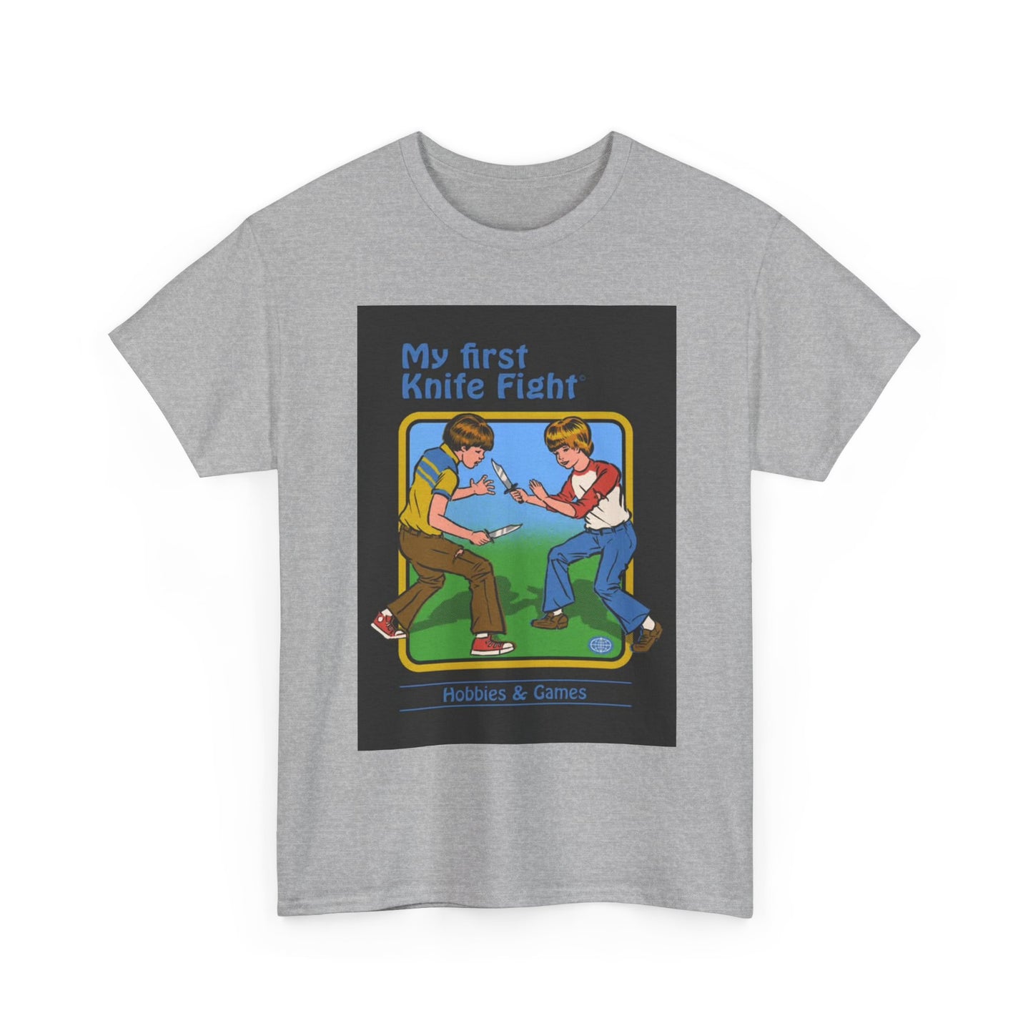 My First Knife Fight Tshirt Funny Kids Poster Retro 70s Unisex Heavy Cotton Tee