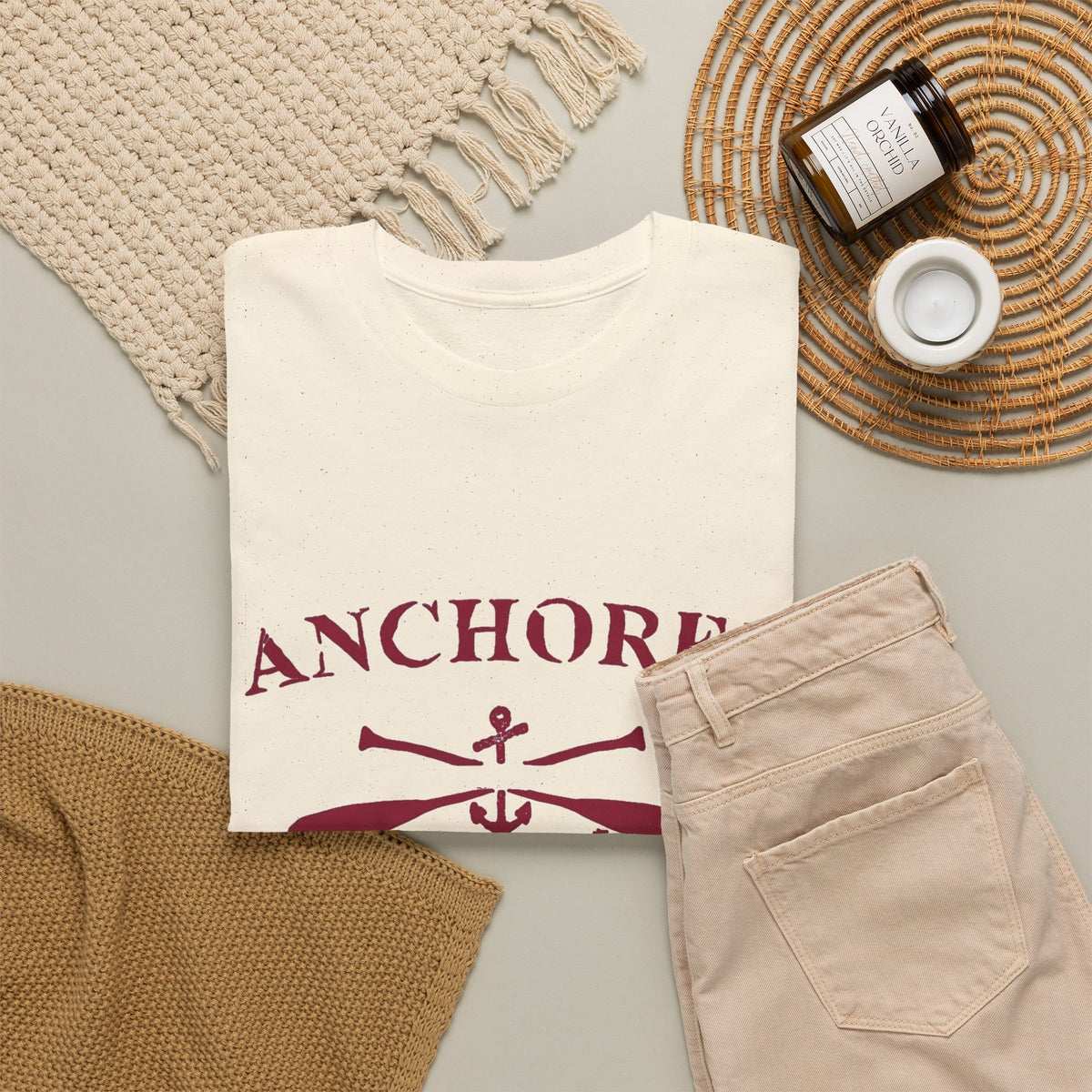 Anchored Graphic T Shirt Men's Retro Sailing Heavy Cotton Tee