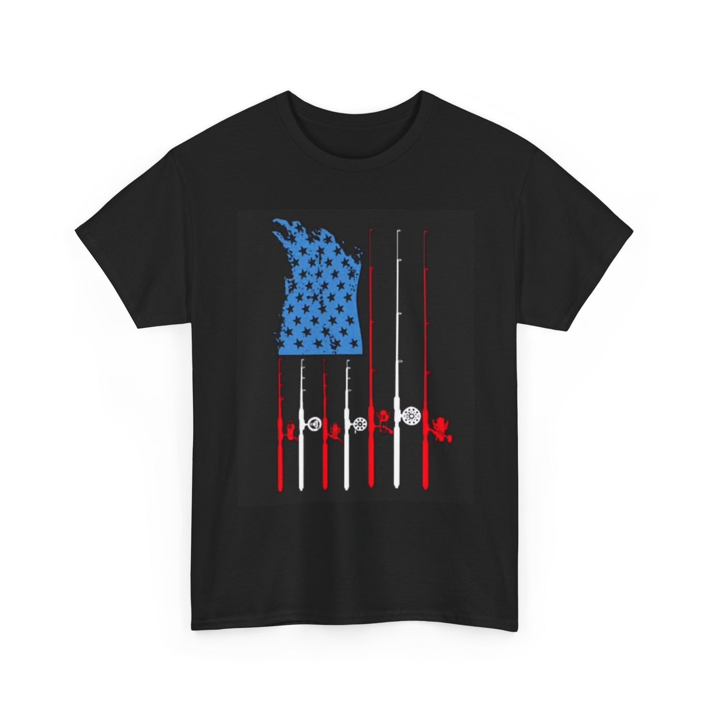 American Flag Fishing Poles Graphic T Shirt Fish Unisex Heavy Cotton Tee