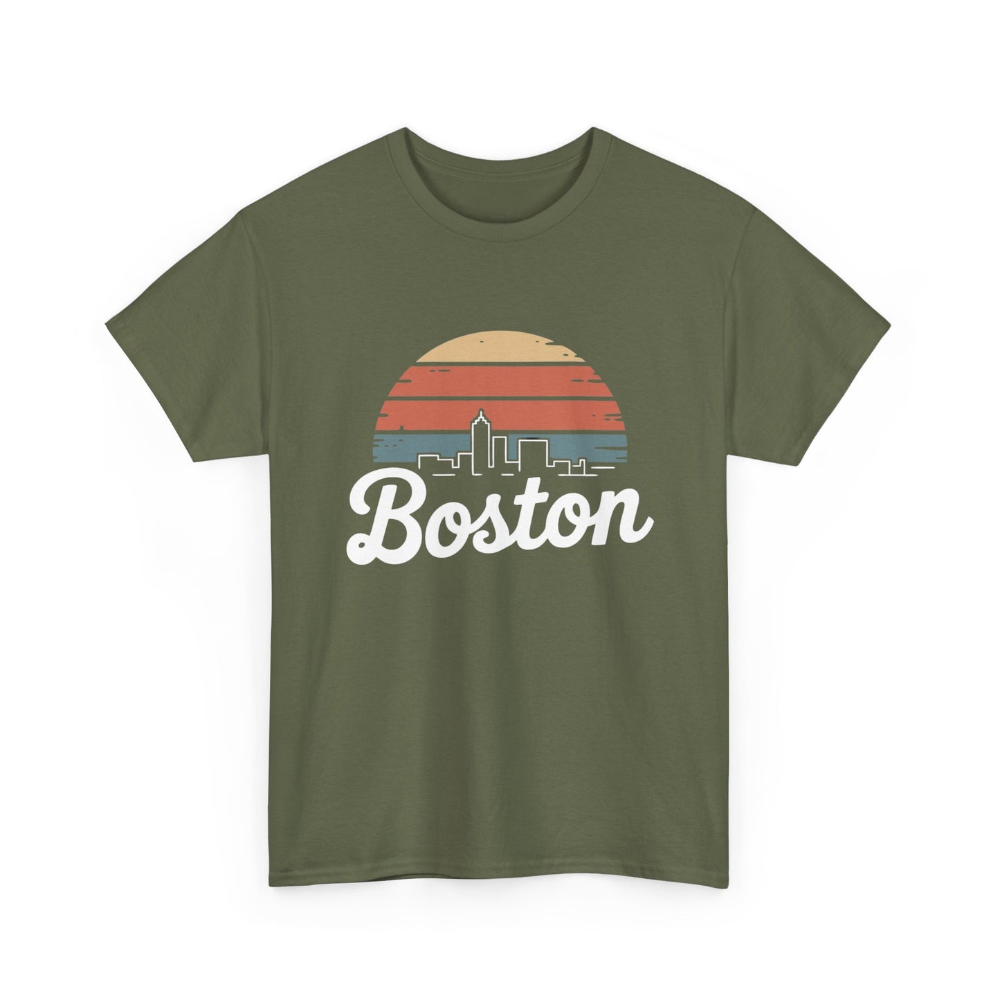 Boston Mass Skyline Graphic T Shirt NEW GIFT Unisex Heavy Cotton Tee