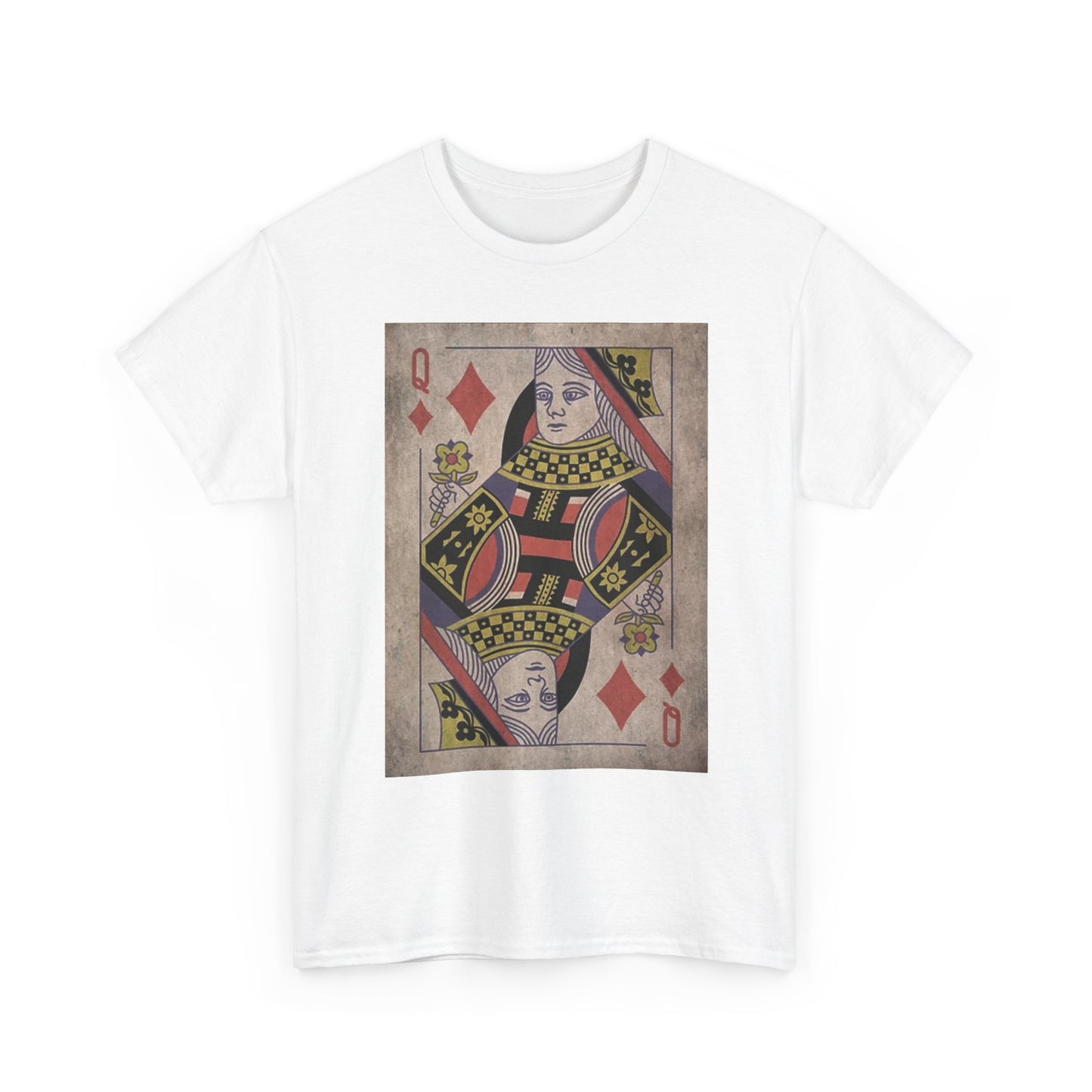 Queen Of Diamonds T Shirt Retro Playing Cards Unisex Heavy Cotton Tee
