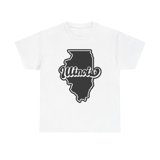 Illinois Outline State Logo BRAND NEW Apparel T Shirt Unisex Unisex Heavy Cotton