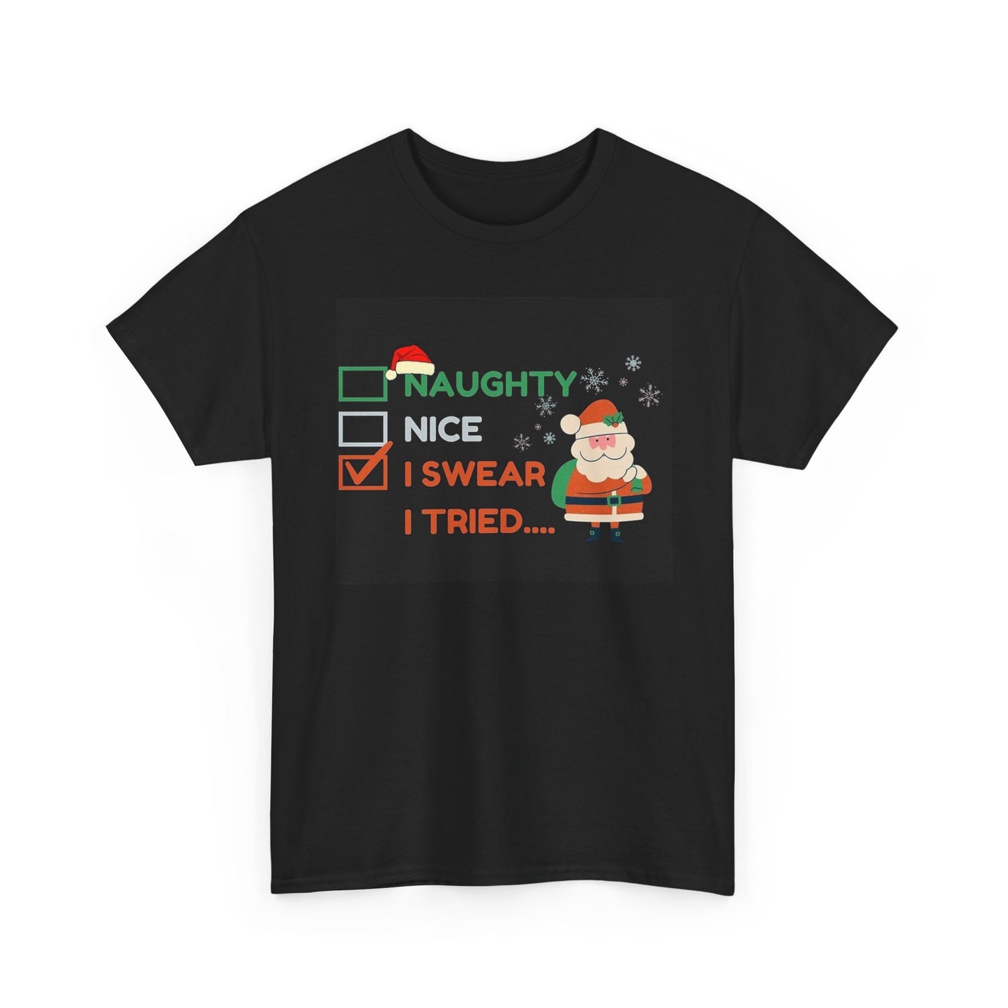 Naughty Or Nice Christmas T Shirt Funny Santa Holidays Unisex Heavy Cotton Tee