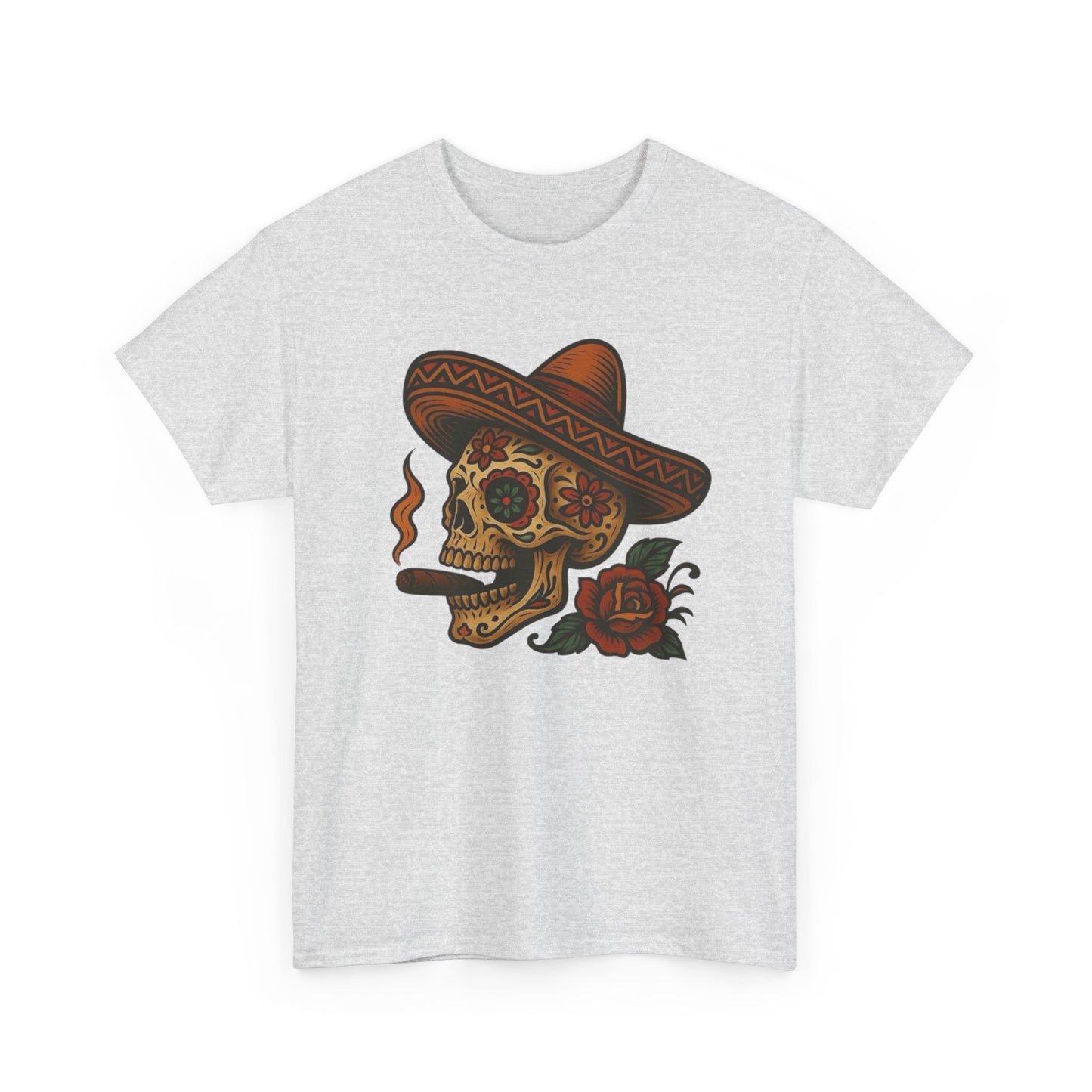Day Of The Dead Skull Cigar Graphic T-Shirt Unisex Heavy Cotton Tee NEW