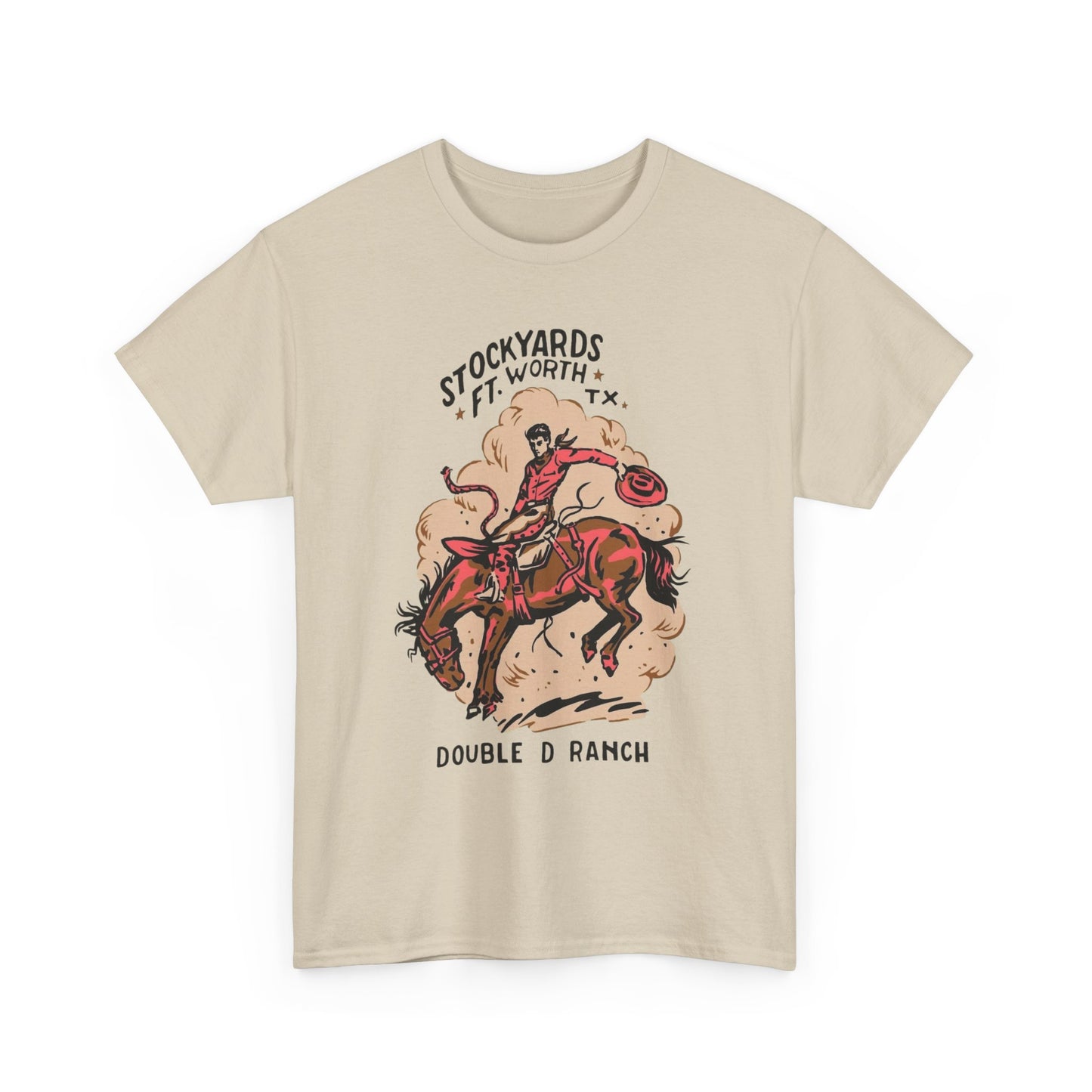 Texas Cowboy Stockyards Vintage Graphic T Shirt Unisex Heavy Cotton Tee