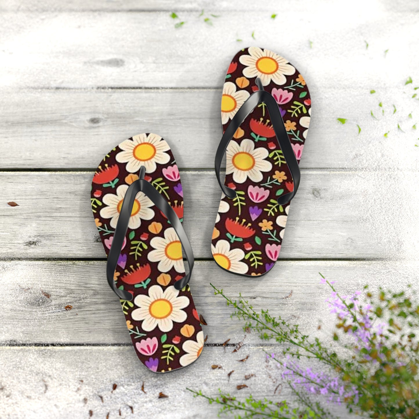 Waves And Sun Sandals Flower Bouquet Summer Flip Flops Slides BRAND NEW