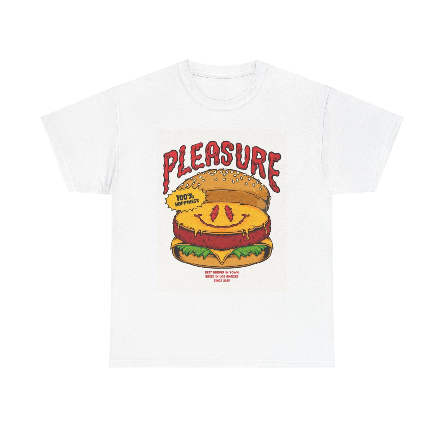 Pleasure Burger Graphic T Shirt Vintage 90s Retro Unisex Heavy Cotton Tee