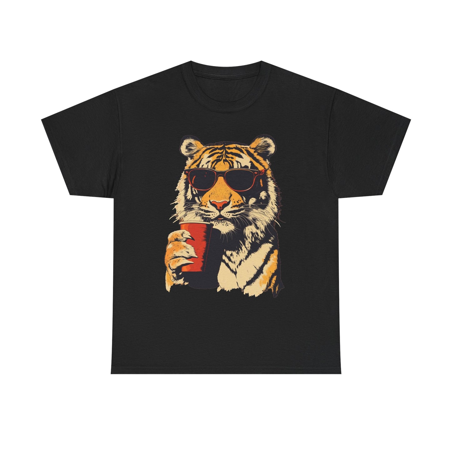 Chill Out Party Tiger Retro Graphic T Shirt Regular Men's Heavy Cotton Tee