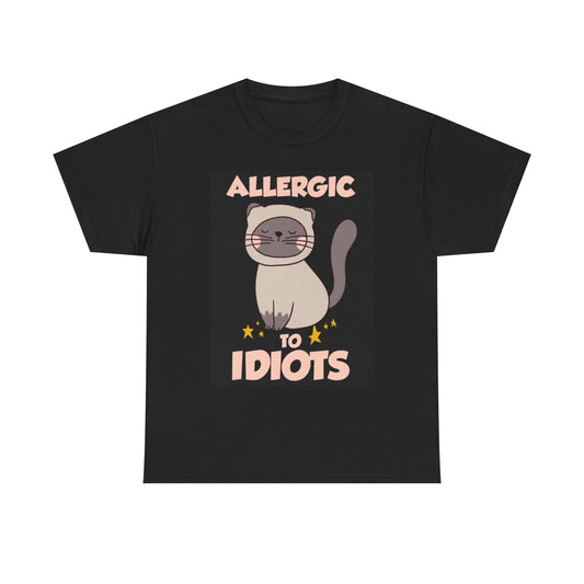 Allergic To Idiots Graphic T Shirt Funny Cat Lover Kitten Unisex Heavy Cotton