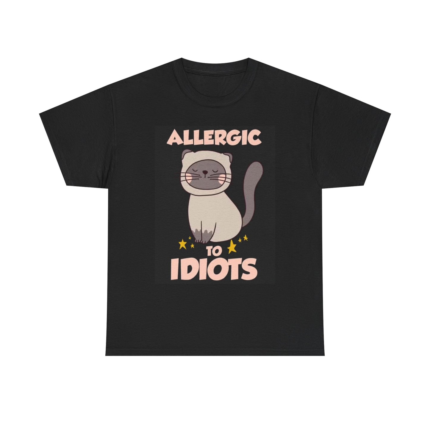 Allergic To Idiots Graphic T Shirt Funny Cat Lover Kitten Unisex Heavy Cotton