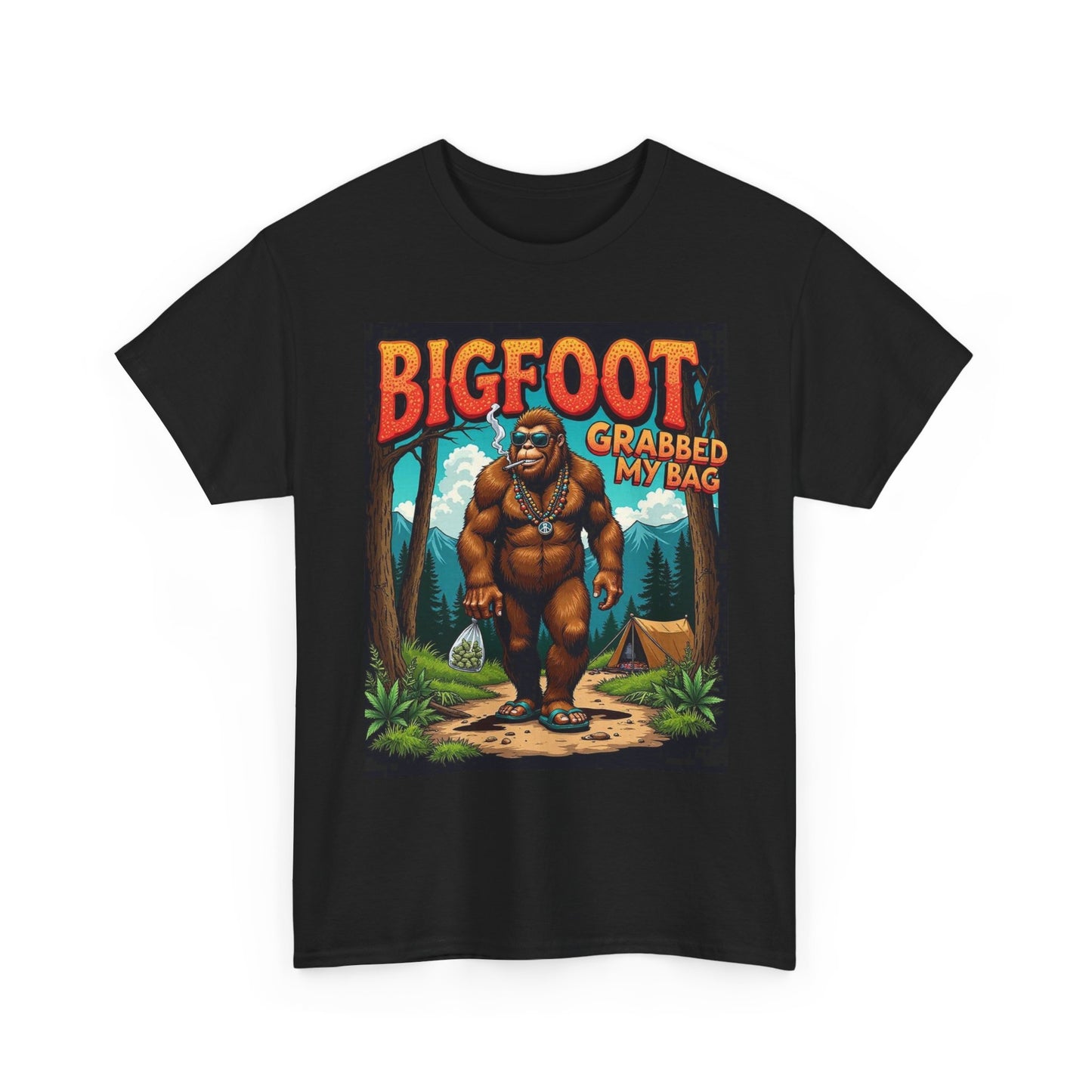 Bigfoot Grabbed My Bag T Shirt Funny Graphic Unisex Heavy Cotton Tee
