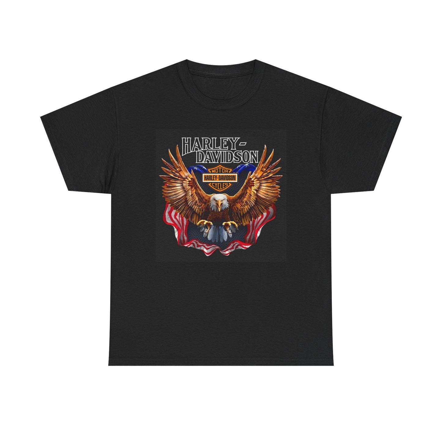 Harley Davidson Graphic T Shirt Eagle American Flag Unisex Heavy Cotton Tee