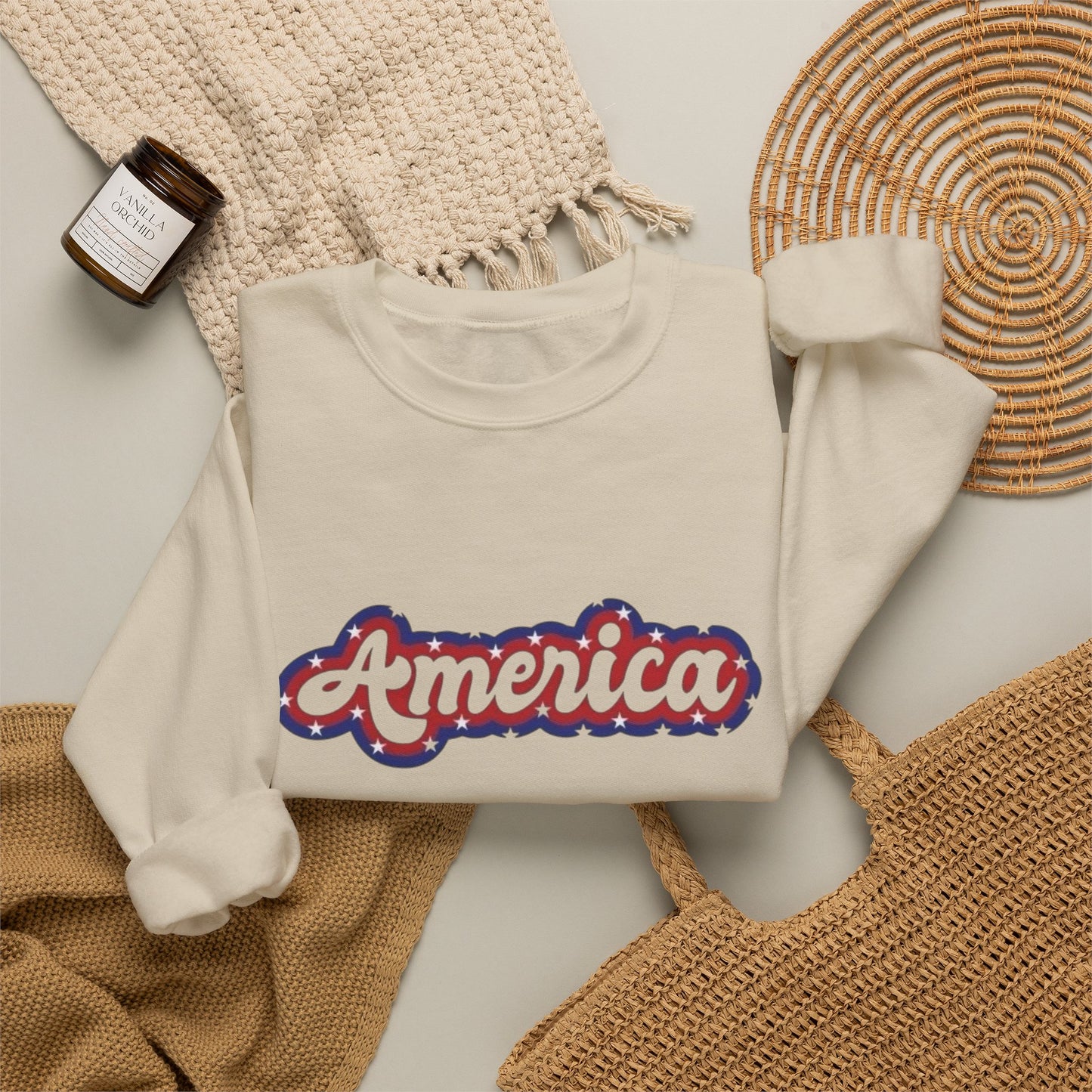 America Graphic Retro Sweater NEW Unisex Heavy Blend™ Crewneck Sweatshirt