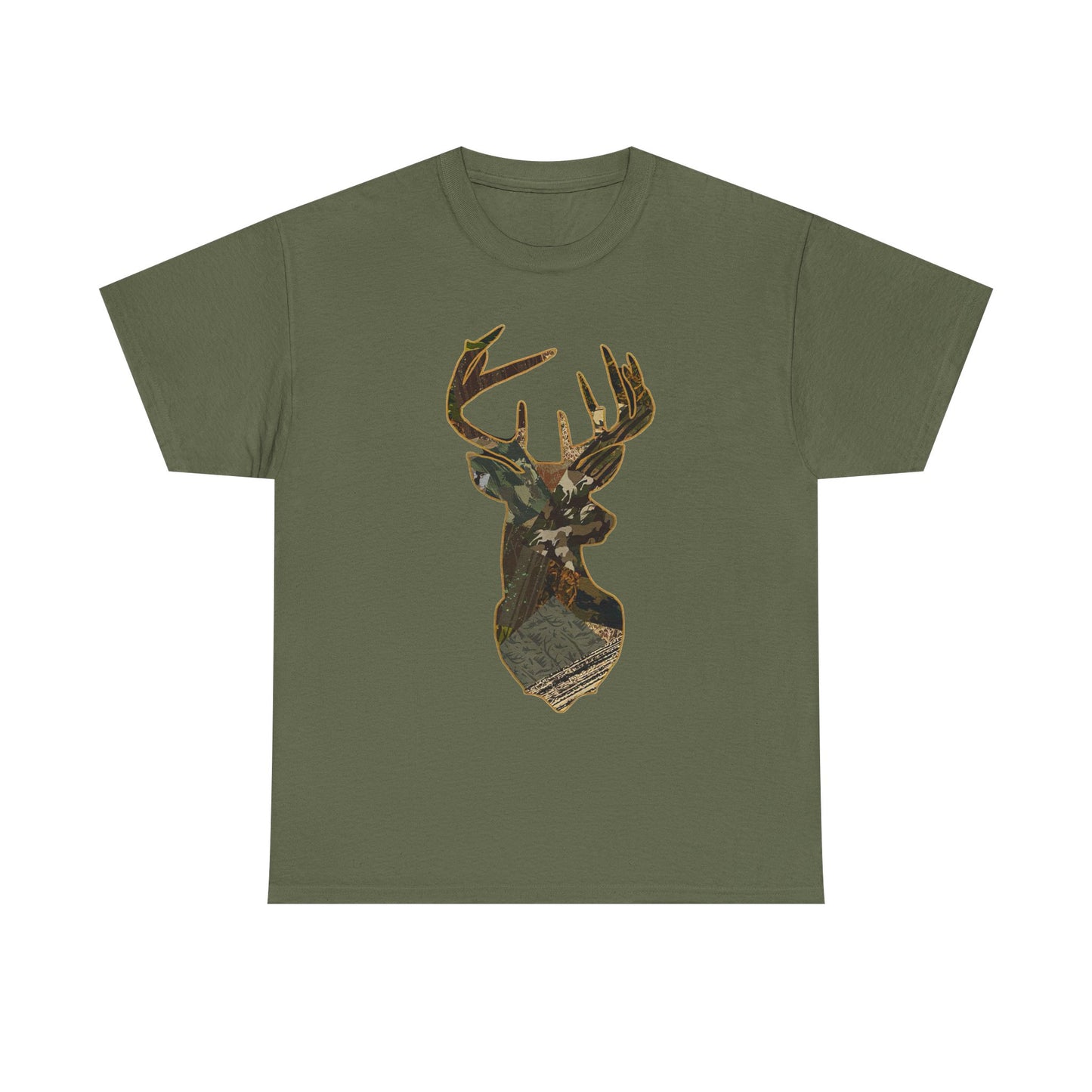 Camo Deer Buck Graphic T Shirt Unisex Heavy Cotton Tee NEW