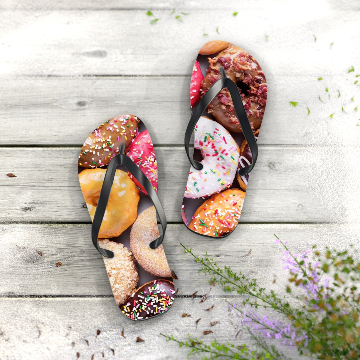 Donuts Funny Summer Sandals, Beach Shoes, Vacation Flip Flops, Pool Slides