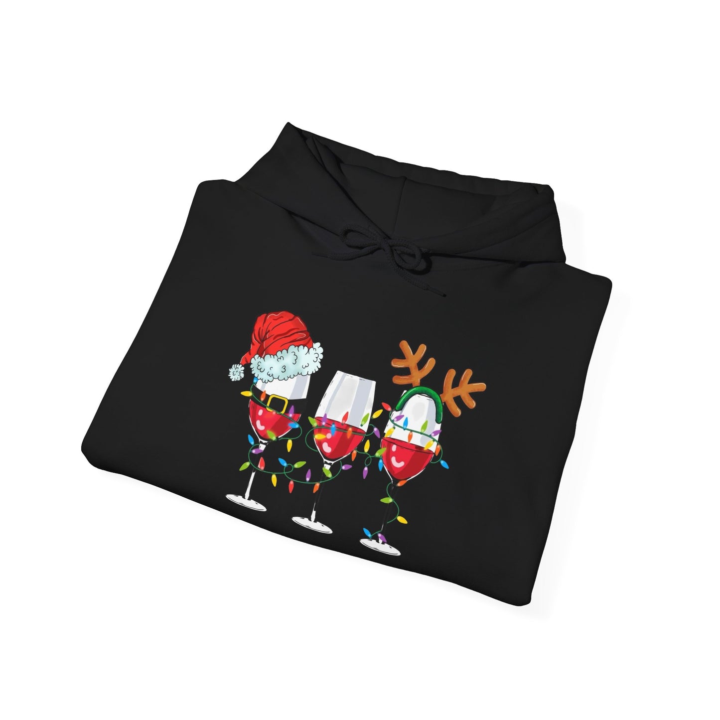 Christmas Wine Glasses Graphic Hoodie Unisex Heavy Blend™ Hooded Sweatshirt