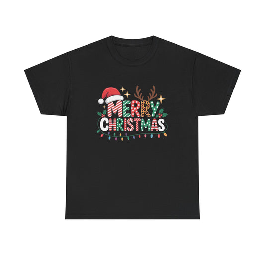 Merry Christmas Antlers Graphic T Shirt NEW Unisex Heavy Cotton Tee