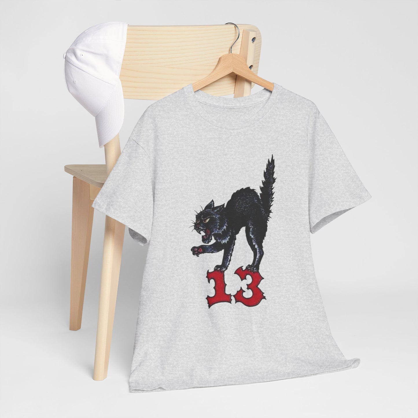 Lucky 13 Cat Vintage Tattoo Graphic T Shirt Unisex Heavy Cotton Tee