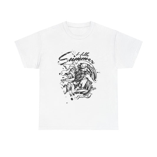 Hello Summer Surfing Graphic T Shirt Adult NEW Unisex Heavy Cotton Tee