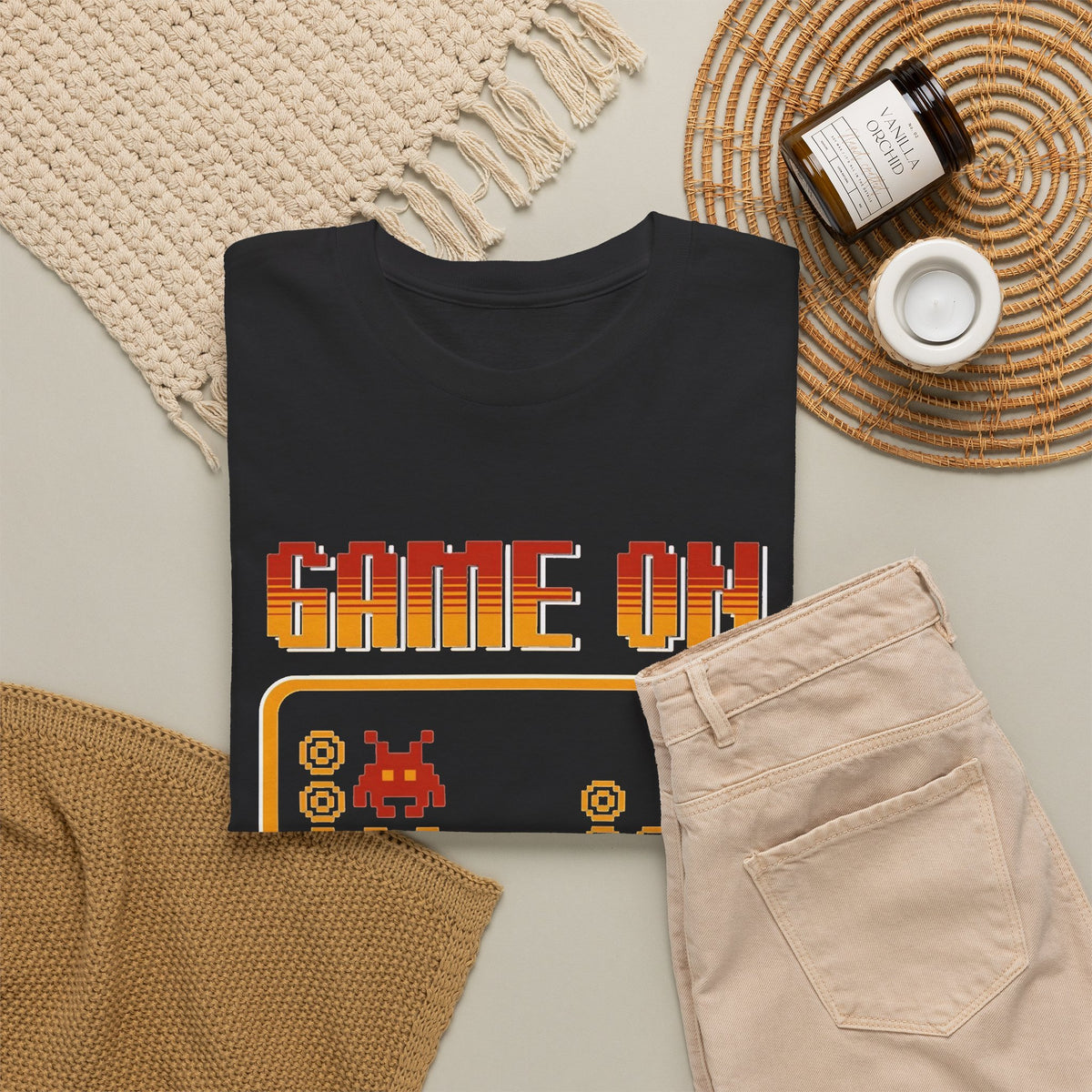 Game On Power Up Retro Graphic T Shirt Men's Arcade Heavy Cotton Tee