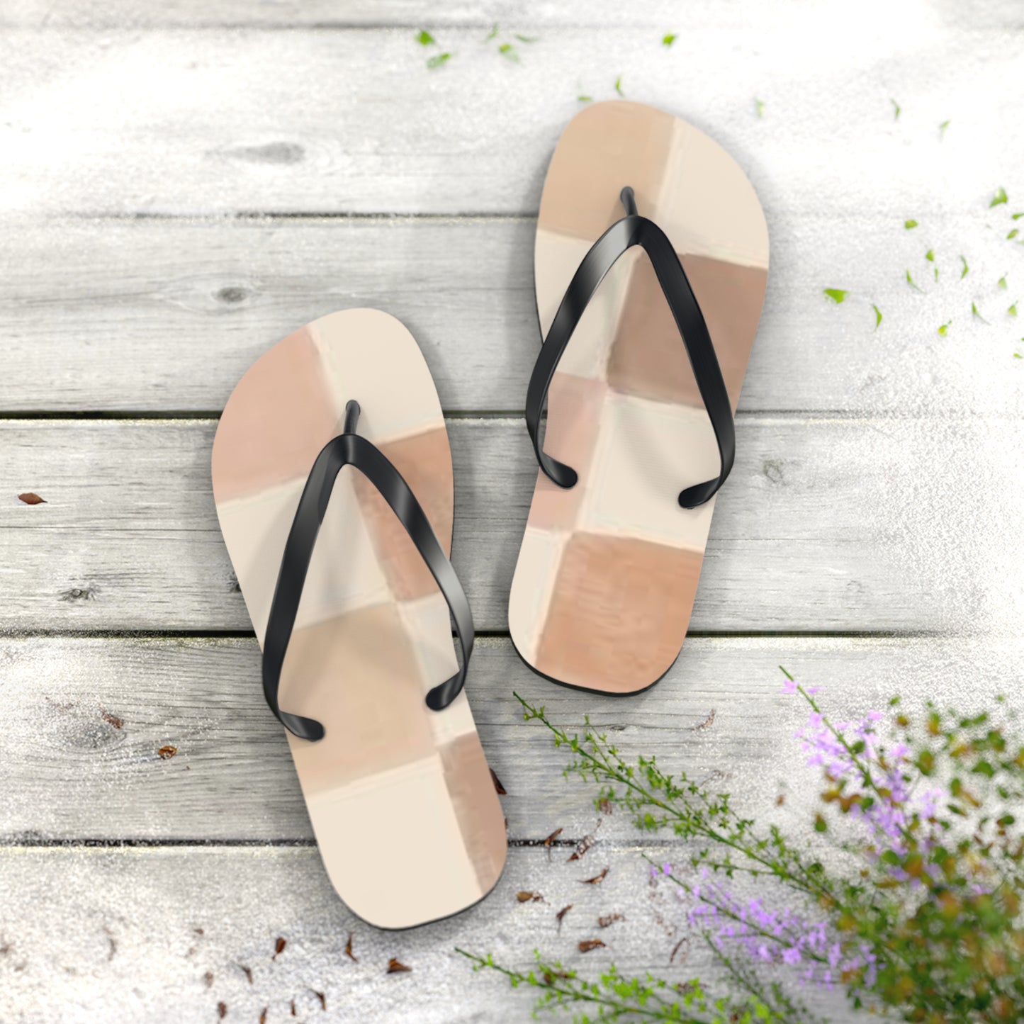 Tan Checkered Sandals, Beach Shoes, Vacation Flip Flops, Pool Slides