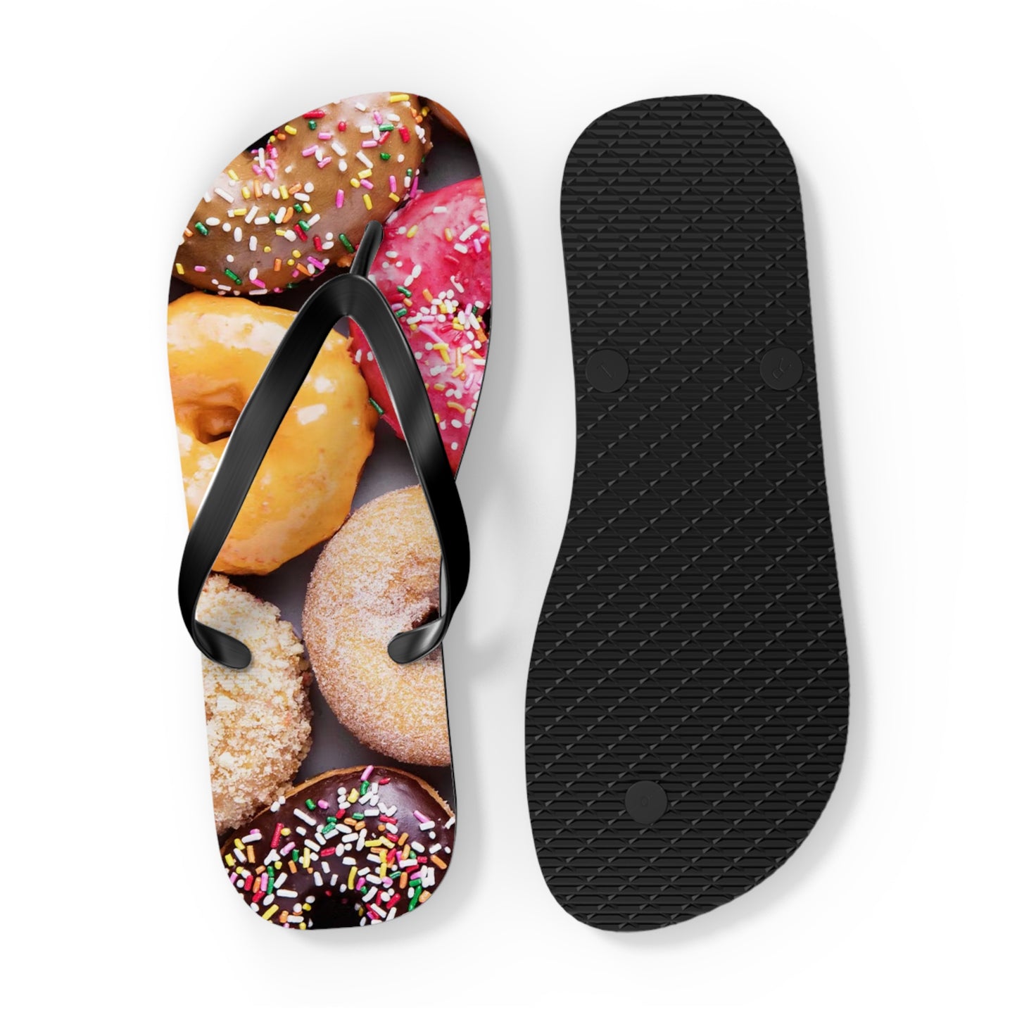 Donuts Funny Summer Sandals, Beach Shoes, Vacation Flip Flops, Pool Slides