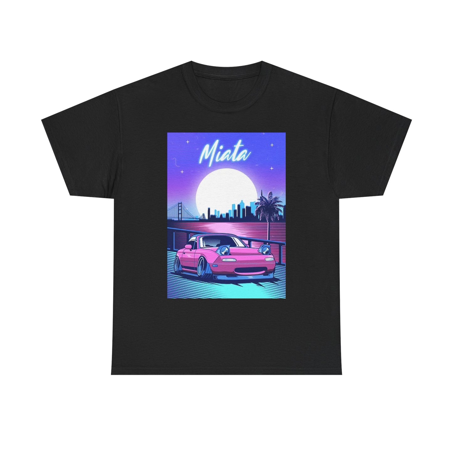 Mazda Miata Graphic T Shirt Retro Neon Car Show Unisex Heavy Cotton Tee JDM
