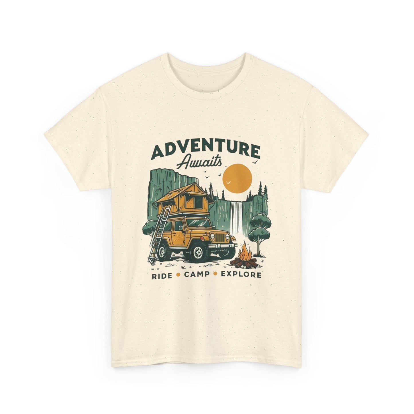 Adventure Awaits Camping Graphic T Shirt Unisex Heavy Cotton Tee