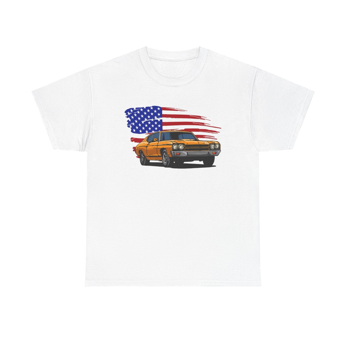 Chevelle SS T Shirt Retro American Flag Graphic Chevy Unisex Heavy Cotton Tee