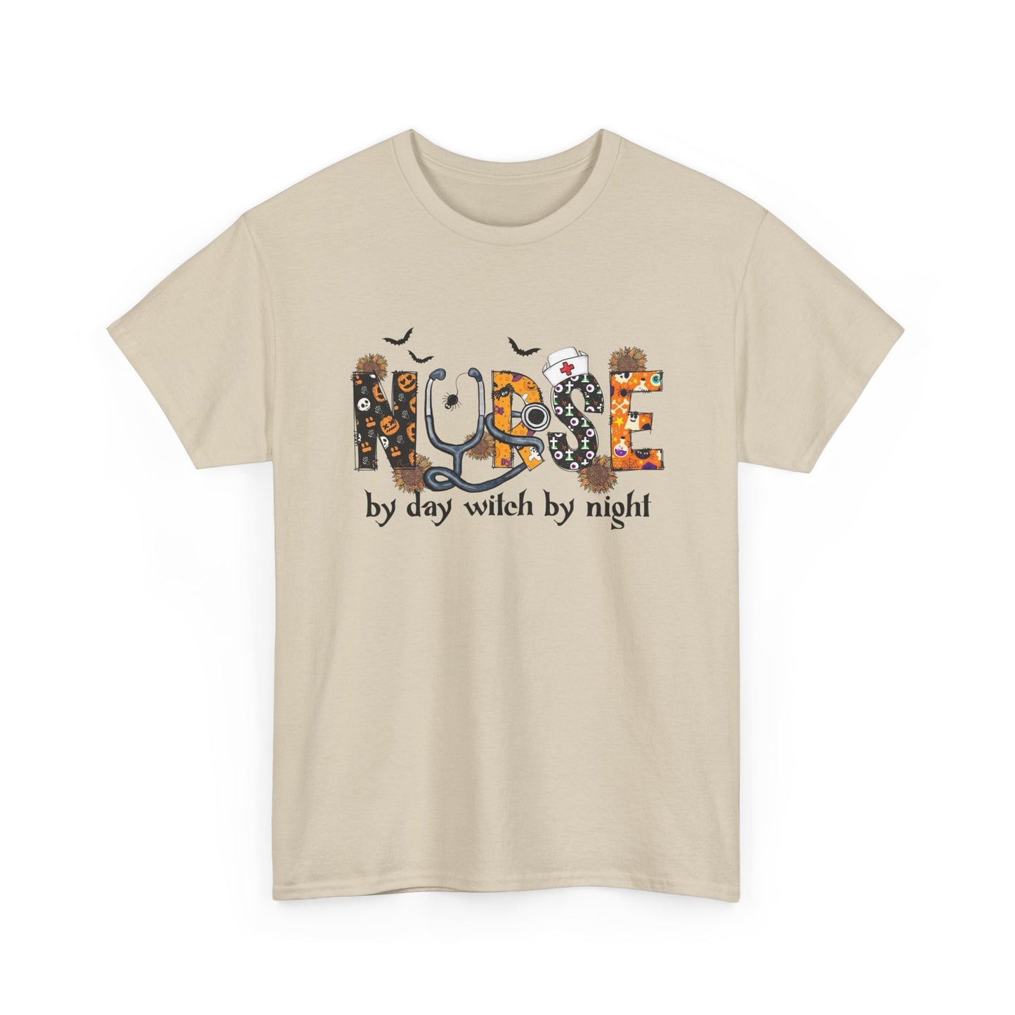 Nurse By Day Witch By Night Graphic T Shirt NEW Unisex Heavy Cotton Tee