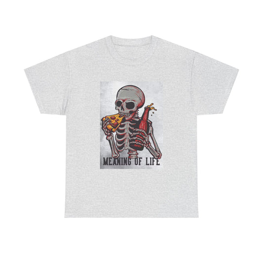 Pizza And Beer Tshirt Meaning Of Life Funny Skeleton One Bite Unisex Heavy Tee