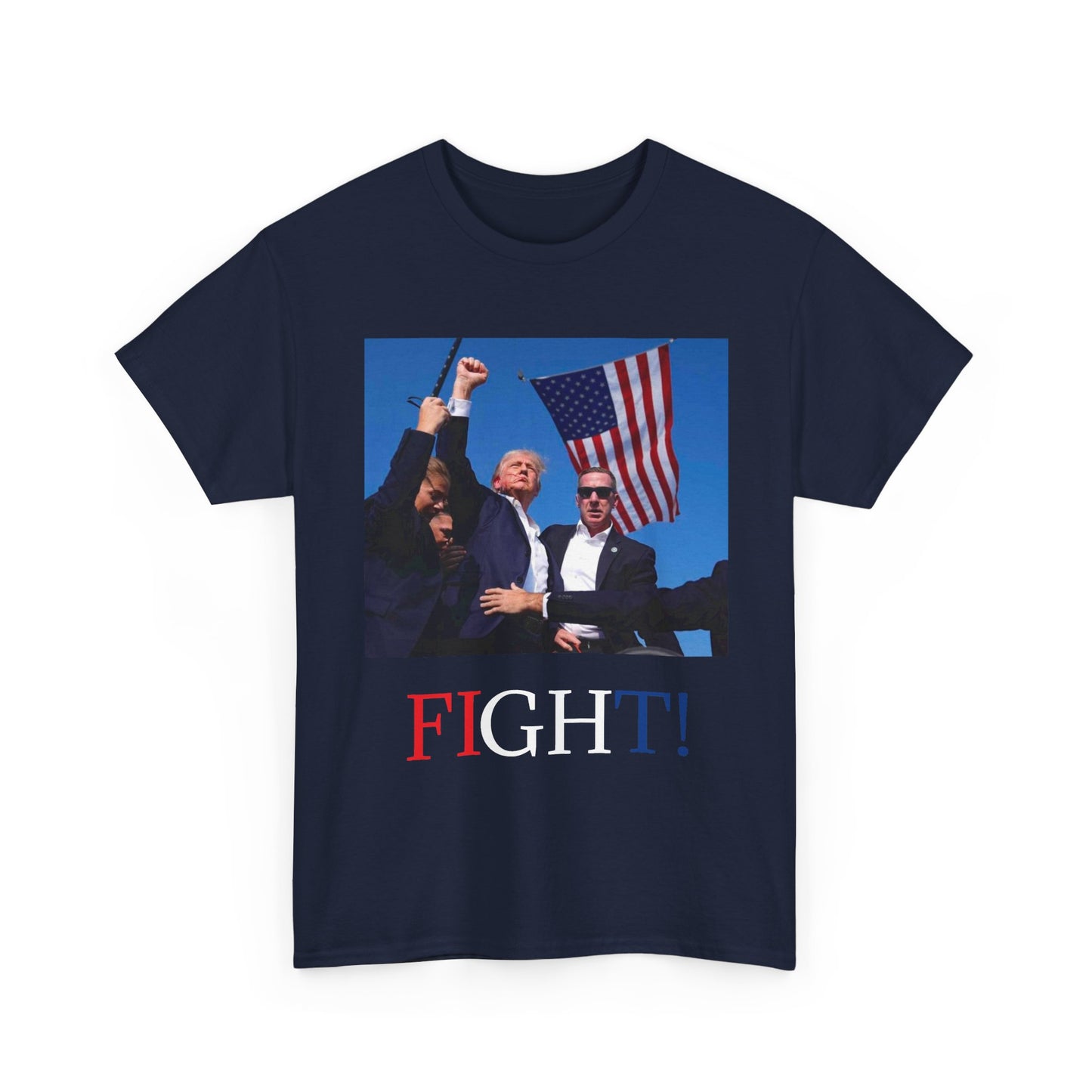 TRUMP Fight! Shirt T 2024 President American Flag USA NEW Unisex Heavy Cotton