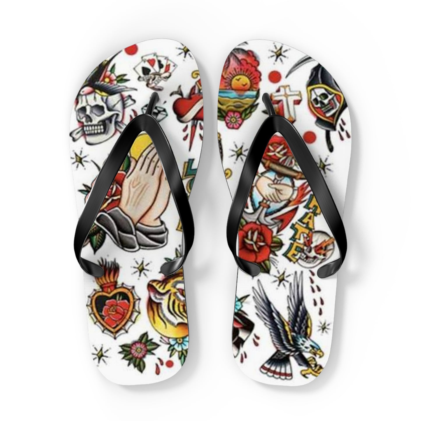 Sailor Jerry Navy Tattoos Sandals, Beach Shoes, Vacation Flip Flops, Pool Slides