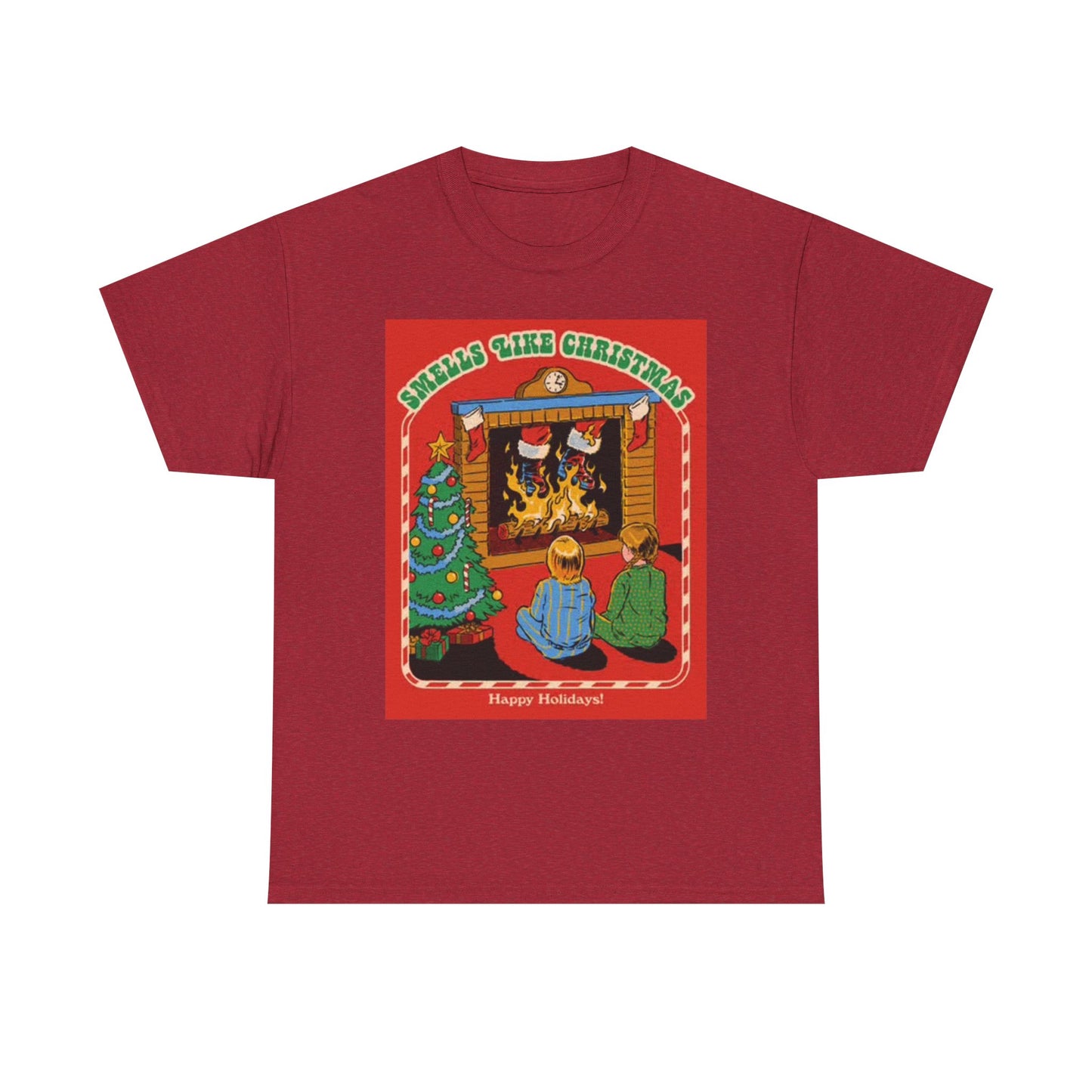 Smells Like Christmas Funny Santa Graphic T Shirt Unisex Heavy Cotton Tee