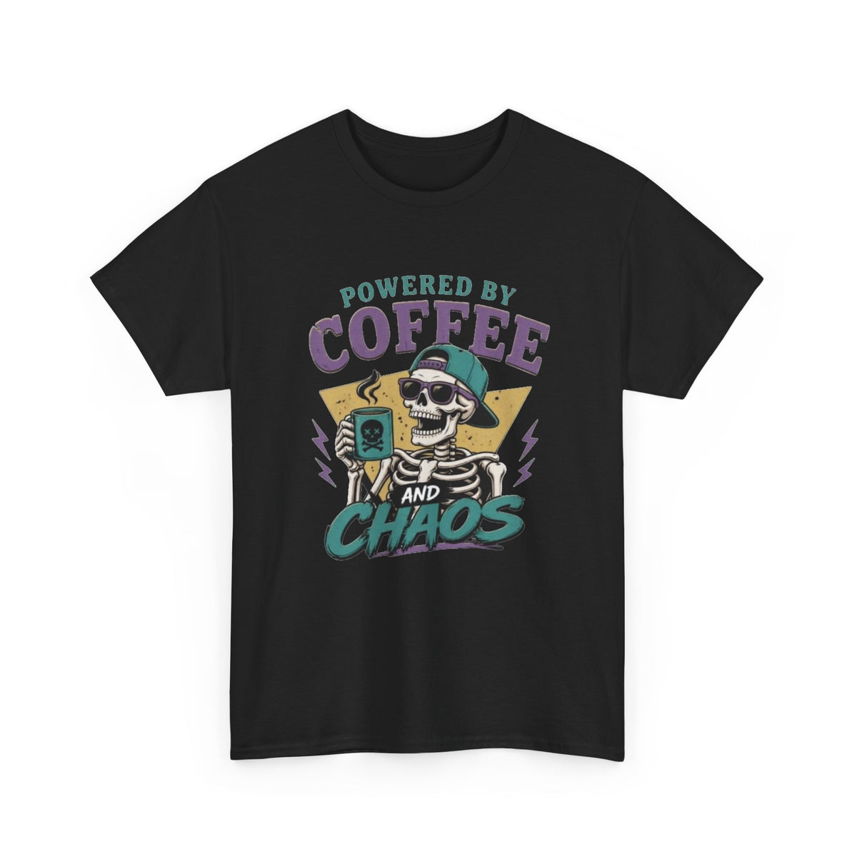 Powered By Coffee And Chaos Graphic T Shirt Men's Heavy Cotton Tee