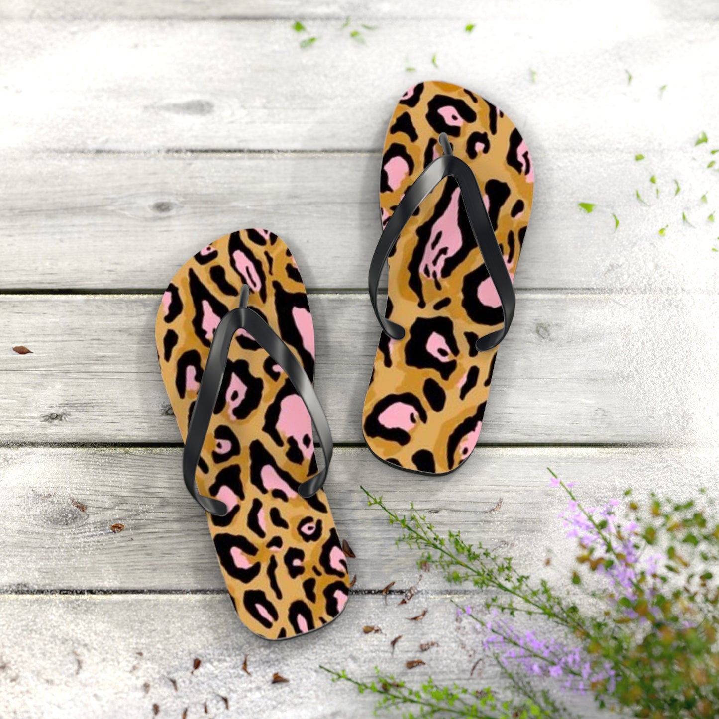 Animal Print Pink Beach Sandals, Slides for Summer, Flip Flops