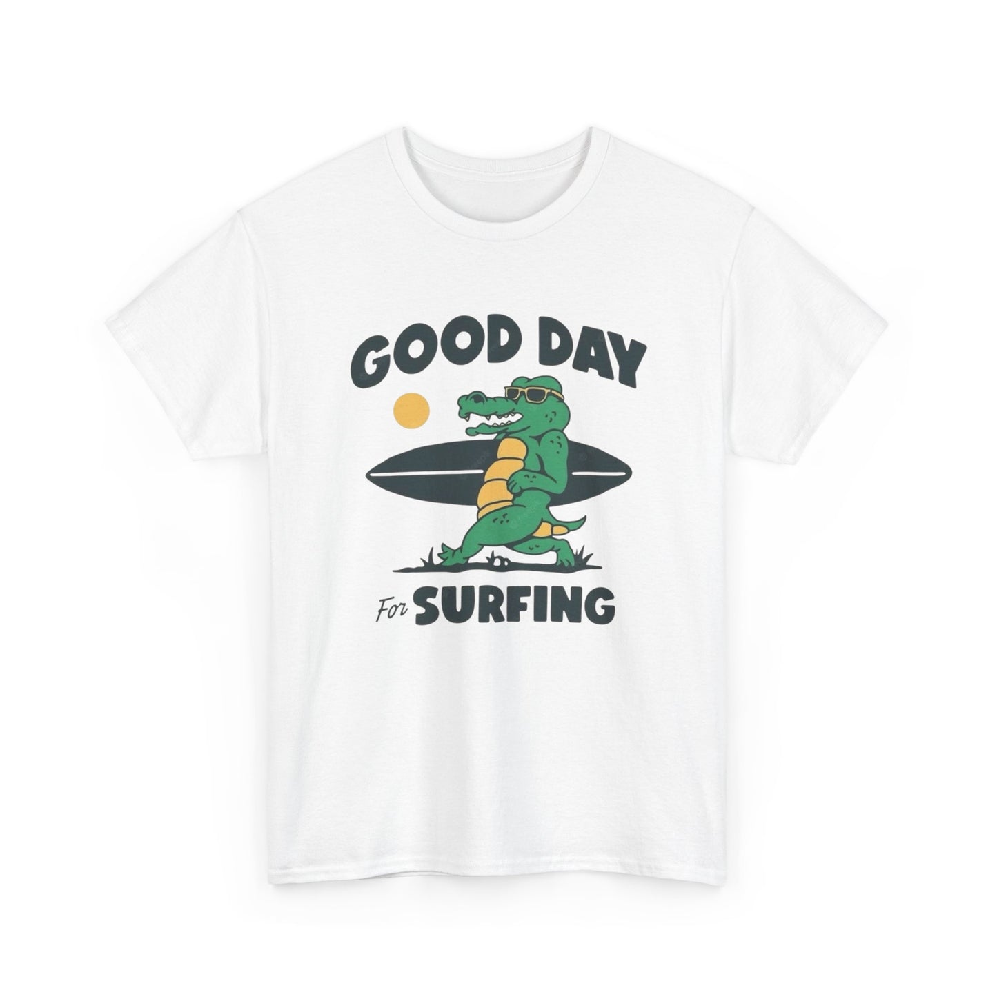 Good Day For Surfing Crocodile T Shirt Graphic Unisex Heavy Cotton Tee NEW GIFT
