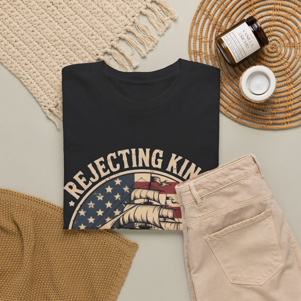 Rejecting Kings Since 1776 USA Graphic T Shirt Men's Heavy Cotton Tee