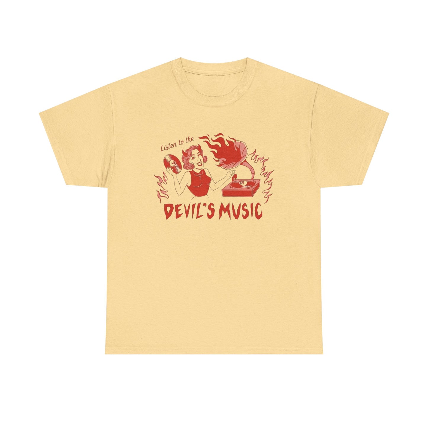 Listen To The Devils Music Graphic T Shirt New Adult Unisex Heavy Cotton Tee