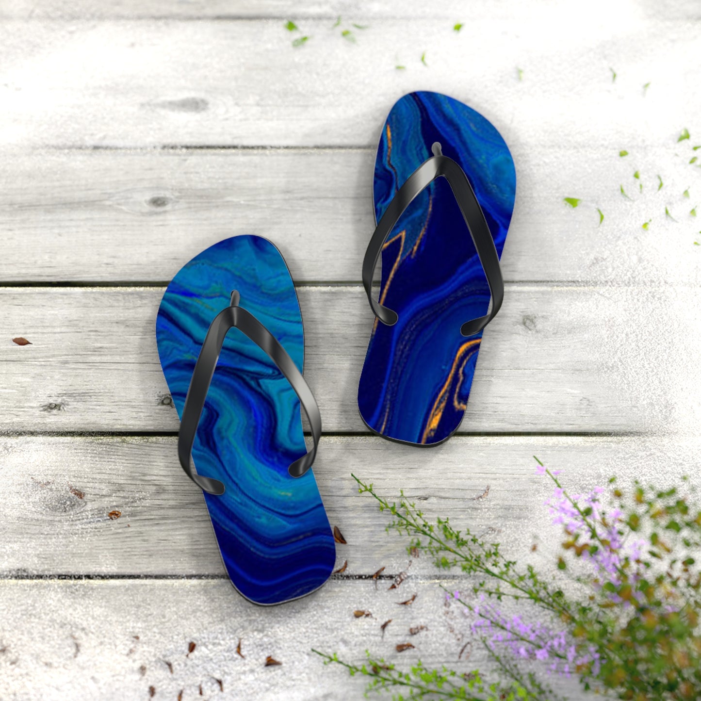 Blue Marble Flip Flops, Sandals Slides, Summer Footwear, Brand New