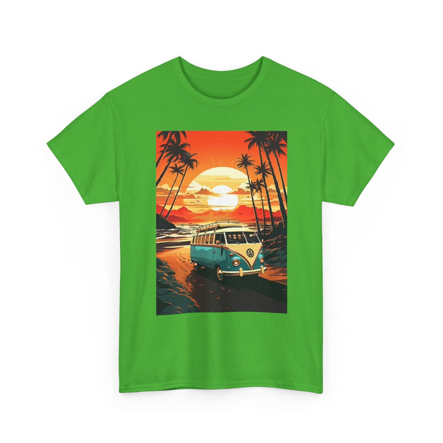 Beach Sunset Graphic T Shirt Surfing Bus Retro Unisex Heavy Cotton Tee