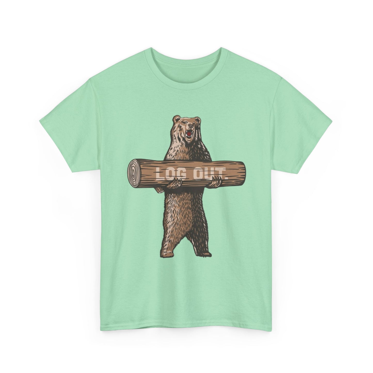 Log Out Bear Vacation Camping T Shirt Graphic Men's Heavy Cotton Tee