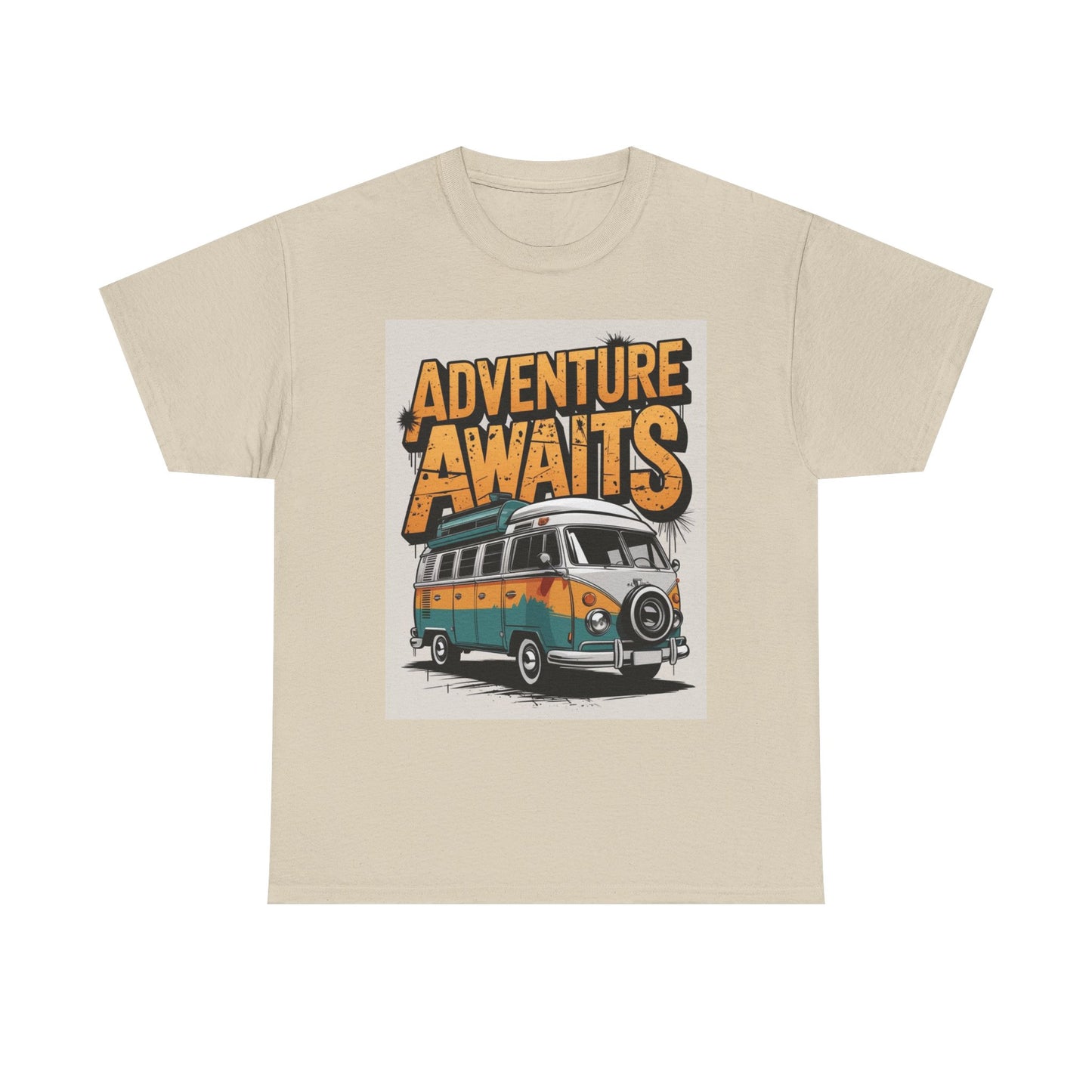 Adventure Awaits Graphic T Shirt Outdoors Van Life Unisex Heavy Cotton Tee