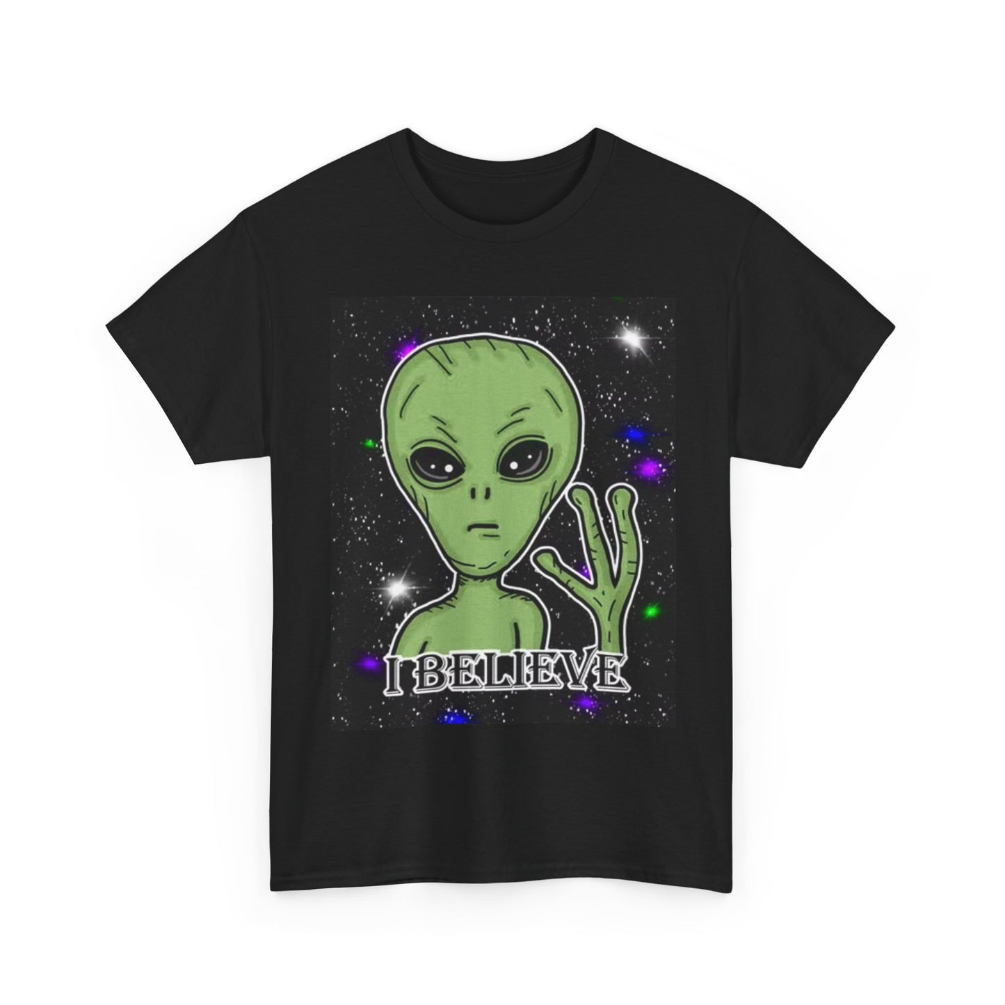Believe In Aliens Shirt Funny graphic Space Ship Unisex Heavy Cotton Tee
