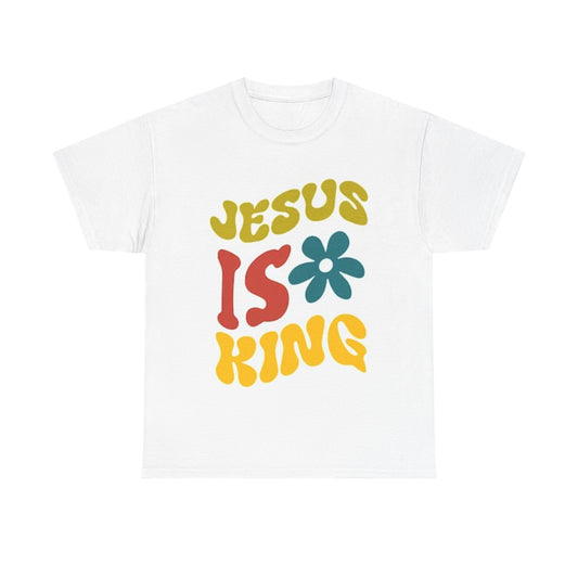 Jesus Is King Tshirt Retro Hippie Vibes Christ Unisex Heavy Cotton Tee
